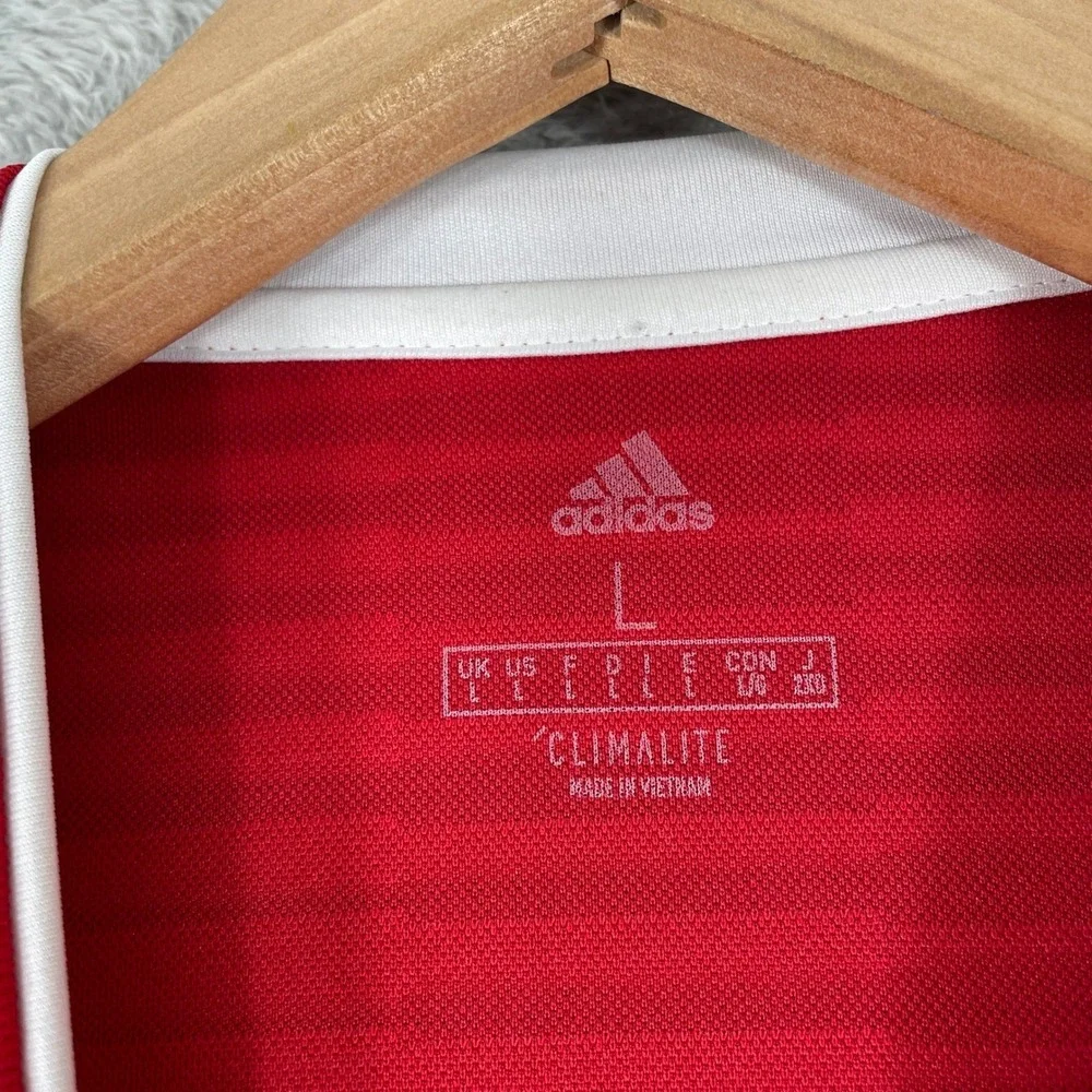 Adidas Soccer Jersey Mens Large Red Climalite Striped Training Activewear Shirt